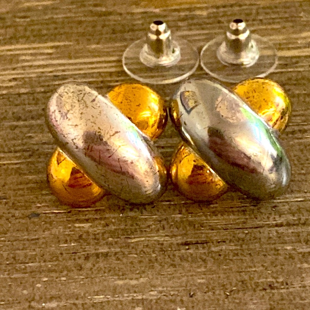 Vintage ANNE KLEIN X TWO TONE POST PIERCED EARRINGS